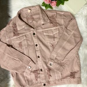 Blush Pink Denim Distressed Jacket 💕